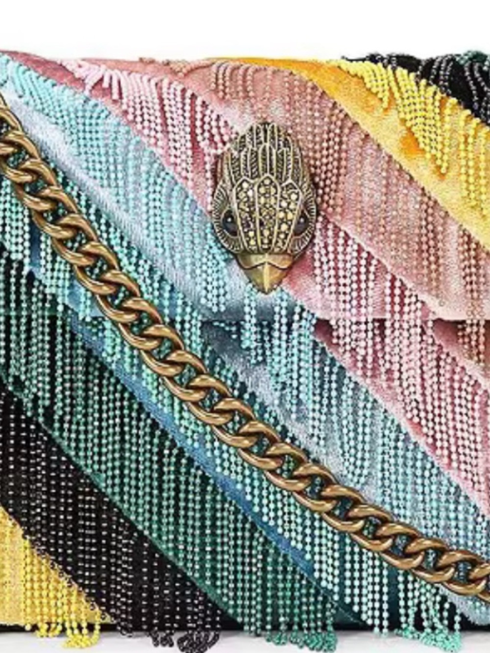 Kurt Geiger Beaded Fringe Envelope Clutch with Brass Chain. Used only once.